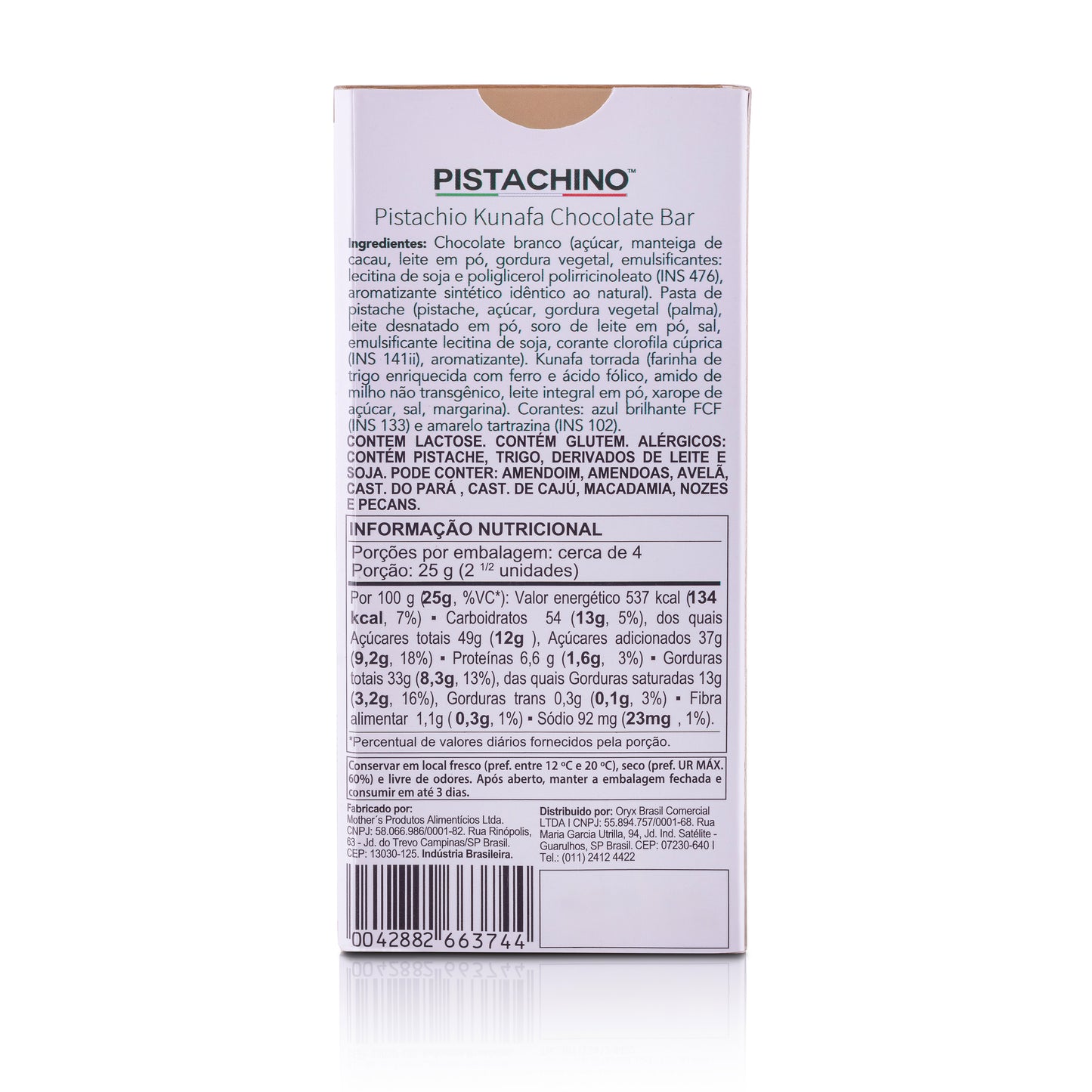 BARRA DE CHOCOLATE DUBAI BRANCO COM PISTACHE E KUNAFA 80G - PISTACHINO