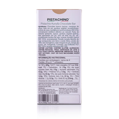 BARRA DE CHOCOLATE DUBAI BRANCO COM PISTACHE E KUNAFA 80G - PISTACHINO