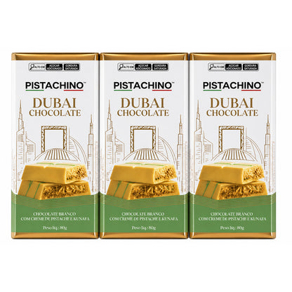 KIT 3 BARRAS DE CHOCOLATE 80G PISTACHE KUNAFA  - BRANCO