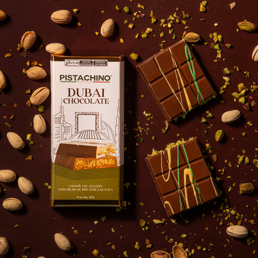 BARRA DE CHOCOLATE DUBAI AO LEITE COM PISTACHE E KUNAFA 80G - PISTACHINO