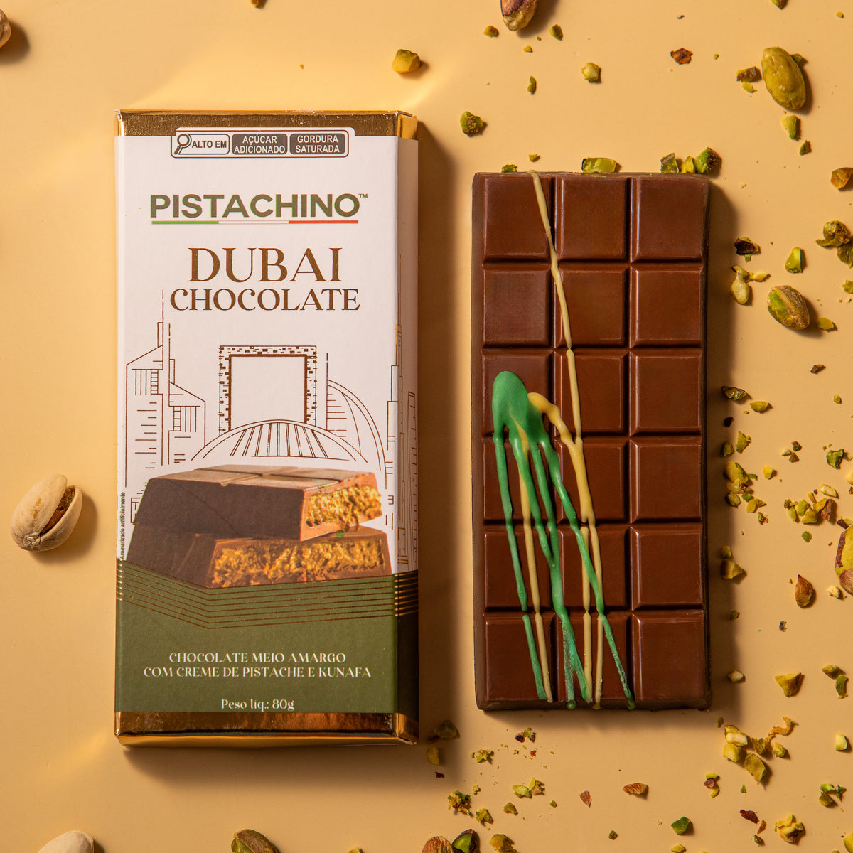 KIT 3 BARRAS DE CHOCOLATE 80G PISTACHE KUNAFA  - MEIO AMARGO