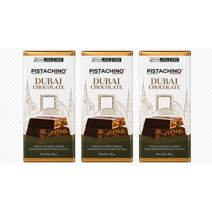 KIT 3 BARRAS DE CHOCOLATE 80G PISTACHE KUNAFA  - MEIO AMARGO